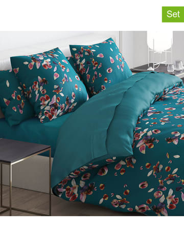 Cacharel textiles 4tlg. Satin-Bettwäsche-Set "Aurore" in Petrol