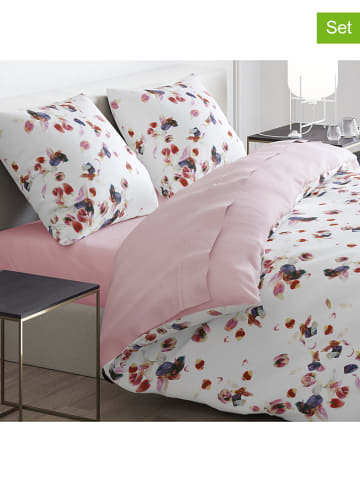 Cacharel textiles 4tlg. Satin-Bettwäsche-Set "Aurore" in Weiß/ Rosa