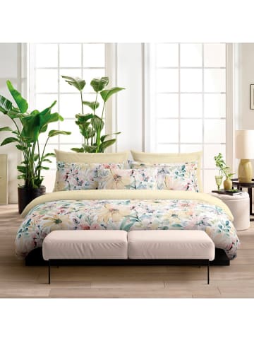 Cacharel textiles 2er-Set: Satin-Kissenbezüge ''Douceur florale'' in Gelb