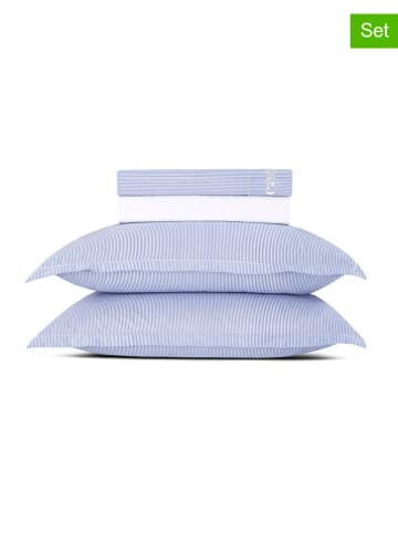 Cacharel textiles 4tlg. Set: Perkal-Bettlaken und Kissenbezüge in Hellblau/ Weiß