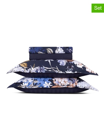 Cacharel textiles 4tlg. Set: Satin-Bettlaken und Kissenbezüge in Dunkelblau/ Blau