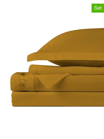 Cacharel 4tlg. Set: Satin-Bettlaken und Kissenbezüge in Gelb