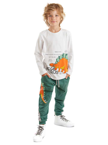 Denokids 2-delige outfit "Stegosaurus" wit/groen