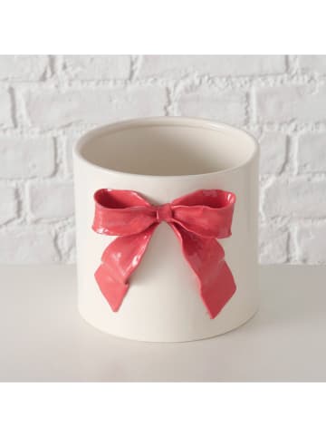 Boltze Osłonka "Bow" w kolorze biało-różowym na doniczkę - wys. 15 cm