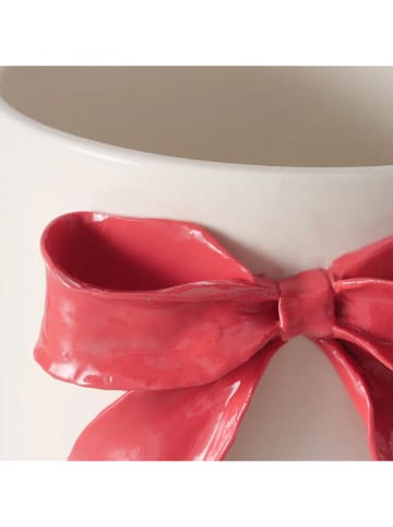 Boltze Osłonka "Bow" w kolorze biało-różowym na doniczkę - wys. 15 cm