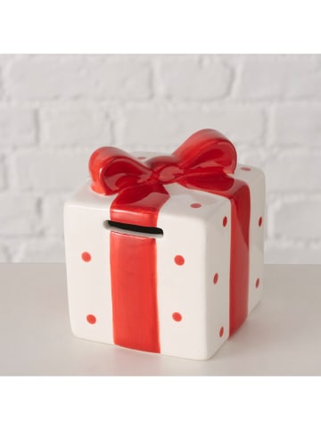 Boltze Spardose "Gift" in Weiß/ Rot - (H)10,5 cm