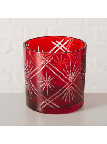 Boltze Windlicht "Carvo" in Rot - (H)10 cm