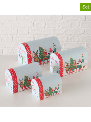 Boltze 4er-Set: Geschenboxen "Hollyjolly" in Hellblau/ Rot