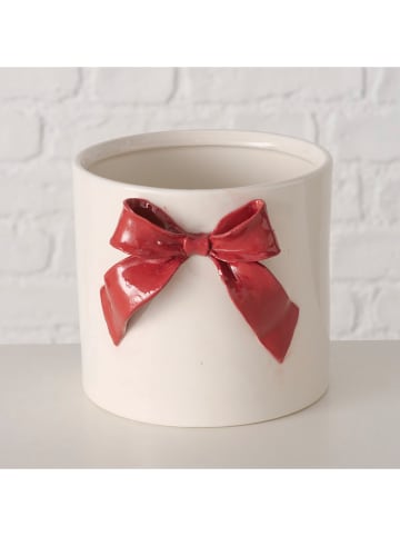Boltze Bloempot "Bow" wit/rood - (H)12,4 cm
