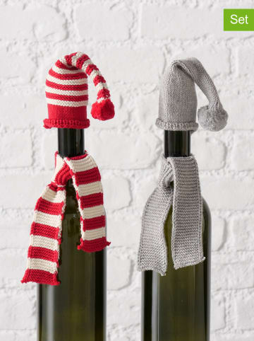 Boltze 4tlg. Set: Weinflaschentopper ''Lutin'' in Grau/ Rot - (L)6 x (B)3 cm