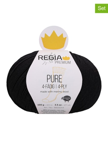 Regia 5er-Set: Wollgarne ''Premium Pure'' in Schwarz - 5x 100 g