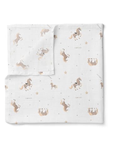 Lullalove Kocyk "Horses" w kolorze białym do przewijania
