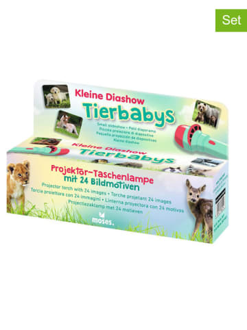 moses. 2er-Set: Projektor-Taschenlampe "Tierbabys" in Grün - ab 3 Jahren