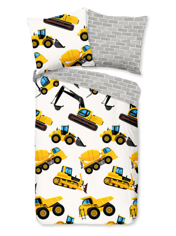 Good Morning Komplet pościeli flanelowej "Dig" w kolorze żółto-szarym