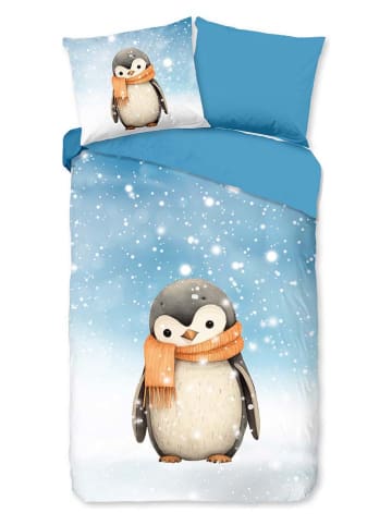 Good Morning Flanellen beddengoedset "Pingi" blauw/wit
