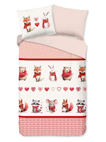 Good Morning Flanellen beddengoedset "Timmy" wit/rood