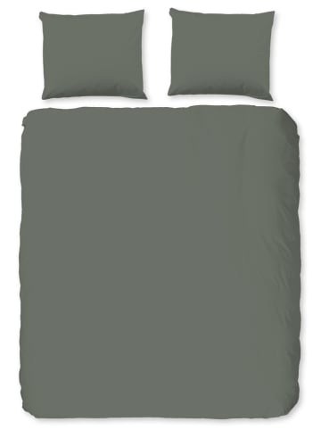 Good Morning Flanellen beddengoedset "Uni" olijfkleurig