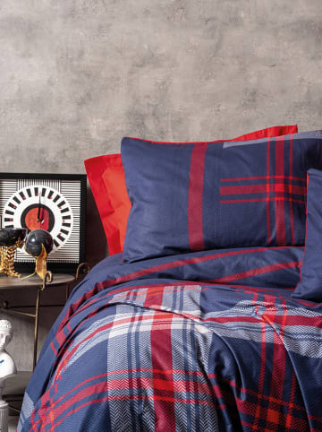 Elizabed Renforcé beddengoedset blauw/rood