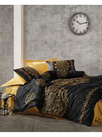 Elizabed Satin-Bettwäsche-Set in Schwarz/ Gold