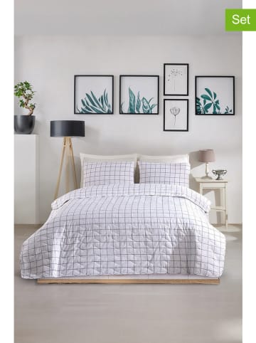 Elizabed 3tlg. Tagesdecken-Set "Artus" in Grau/ Weiß