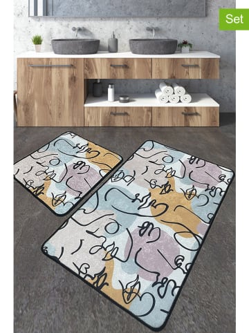 Elizabed 2-delige set: badmatten "Centum" turquoise/geel/paars