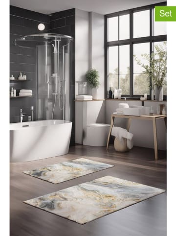 Elizabed 2-delige set: badmatten wit/grijs/beige