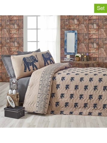Elizabed 3-delige bedspreiset "Fil" beige/blauw