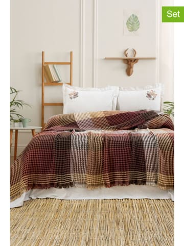 Elizabed 4-delige bedspreiset bruin/crème