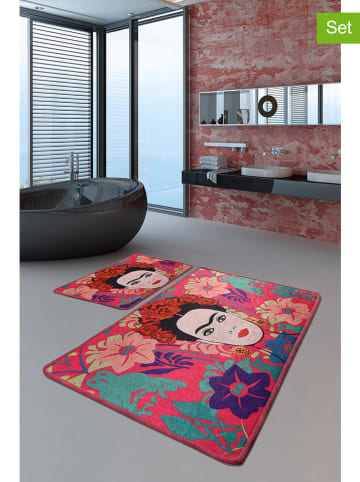 Elizabed 2-delige set: badmatten "Frida" roze/turquoise