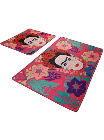 Elizabed 2-delige set: badmatten "Frida" roze/turquoise