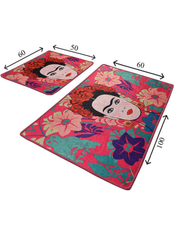 Elizabed 2-delige set: badmatten "Frida" roze/turquoise