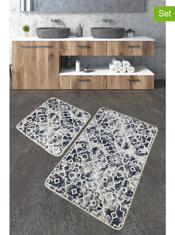 Elizabed 2-delige set: badmatten donkerblauw/grijs