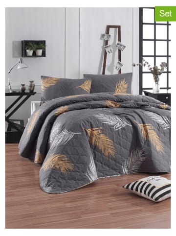 Elizabed 3-delige bedspreiset grijs/goudkleurig