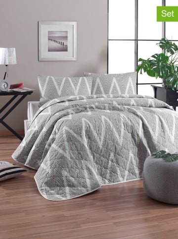 Elizabed 3-delige bedspreiset "Olivia" lichtgrijs/wit