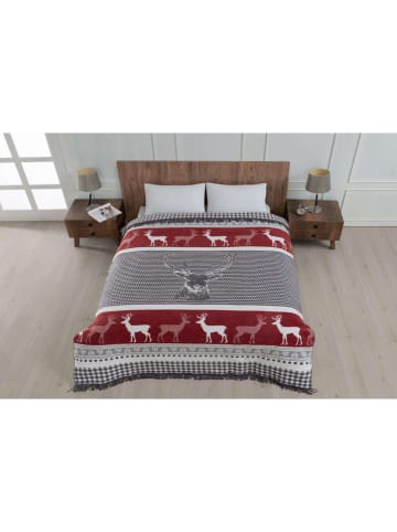 Elizabed Bedsprei rood/wit/grijs