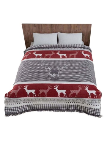 Elizabed Bedsprei rood/wit/grijs