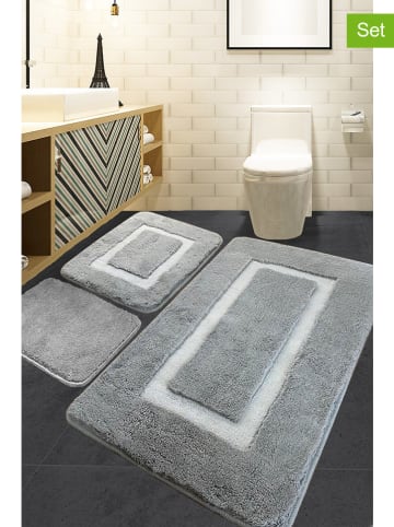 Elizabed 3er-Set: Badvorleger "Quadrato Frame" in Grau