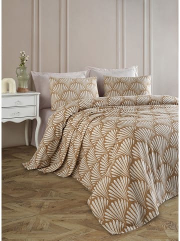 Elizabed Bedsprei "Yelpaze" lichtbruin/wit