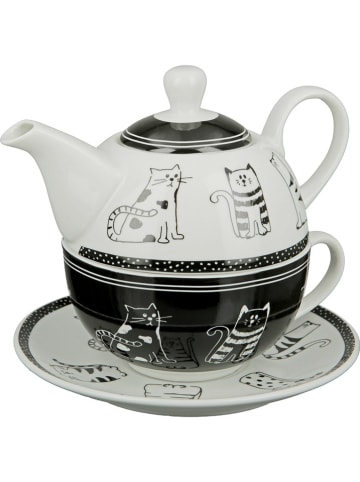 GILDE 3-częściowy zestaw "Funny Cat" w kolorze czarno-białym do herbaty