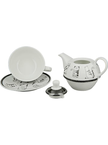 GILDE 3-delige theeset "Funny Cat" wit/zwart