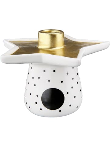 GILDE Świecznik "Star" w kolorze złoto-białym - 12 x 12 x 9 cm