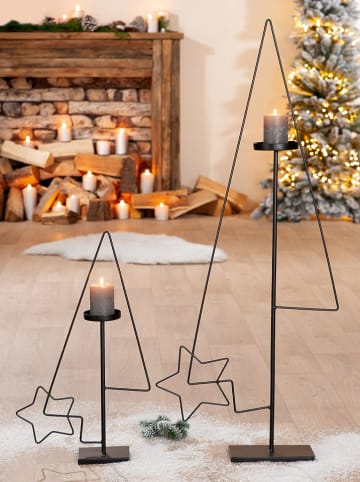 GILDE Kerzenleuchter "Star in Tree" in Schwarz - (B)33 x (H)57 x (T)10 cm