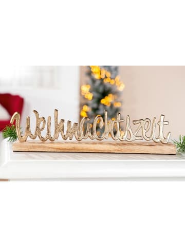 GILDE Deko-Schriftzug "Weihnachtszeit" in Gold/ Natur - (B)34,5 x (H)9 x (T)6,5 cm