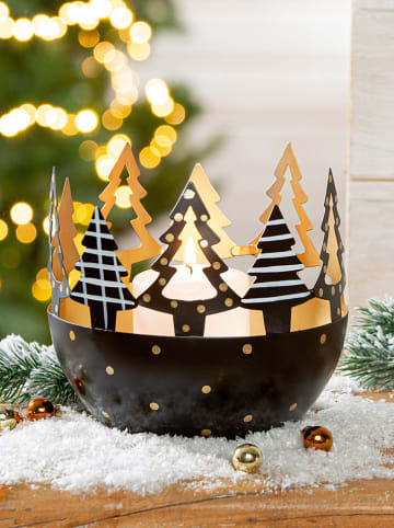 GILDE Windlicht "Floresta" in Schwarz/ Gold - (H)13,5 cm