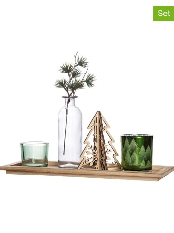 GILDE 6tlg. Deko-Set "Laserbaum" in Hellbraun/ Grün - (B)36 x (H)24 x (T)12,5 cm