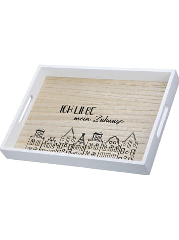 GILDE 2er-Set Tabletts "Stadtlichter" in Weiß/ Hellbraun - (L)35 x (B)25 x (H)4 cm