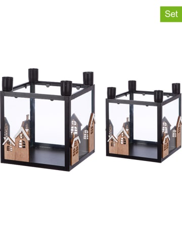 GILDE 2-delige set: adventskaarshouders zwart - (L)22 x (B)22 x (H)25 cm