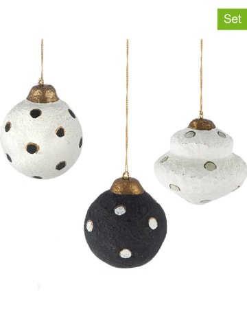 GILDE 3er-Set, Baumschmuck "Dottie" in Grau/ Schwarz/ Weiß - (H)9 cm