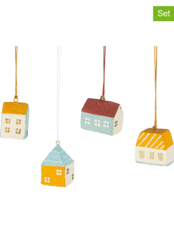 GILDE 4-delige set: kerstboomversiering rood/geel/blauw - (B)4,5 x (H)5,5 x (D)3,5 cm