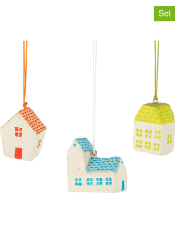 GILDE 3-delige set: kerstboomversiering rood/geel/blauw - (B)5,5 x (H)5,5 x (D)2,5 cm